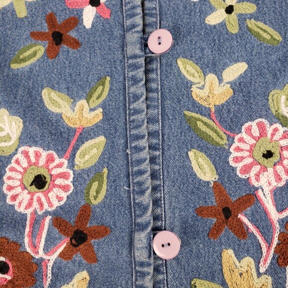 Boston Proper XS Denim Jacket Embroidered Flowers Womens Cotton Jeans Coat - Picture 13 of 15